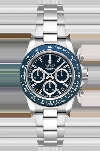 Orologio al quarzo in acciaio Accelero - Tachimetro e cronografo - Argentato e petrolio - Duxot