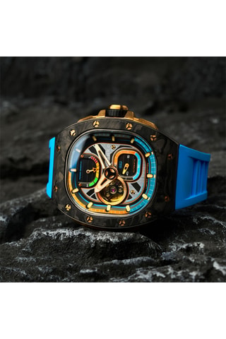 Orologio automatico in gomma Viper - Celeste e nero - Nubeo