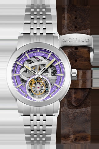 Orologio automatico in acciaio Heinrich - Argentato e viola - Schild