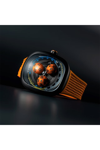 Orologio automatico in gomma Tri-Star Orbit - Arancione e nero - Nubeo