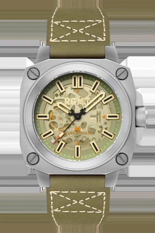 Orologio automatico in pelle Altimeter - Verde oliva e argentato - RGMT