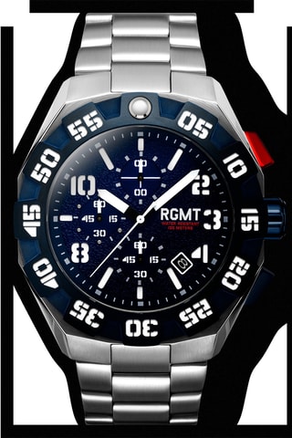 Orologio al quarzo in acciaio Field Master - Argentato e blu notte - RGMT