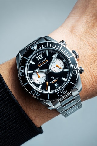 Orologio al quarzo in acciaio Tiburon - Cronografo - Argentato e nero - Duxot