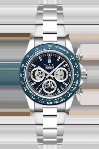 Orologio al quarzo in acciaio Accelero - Tachimetro e cronografo - Argentato e petrolio - Duxot