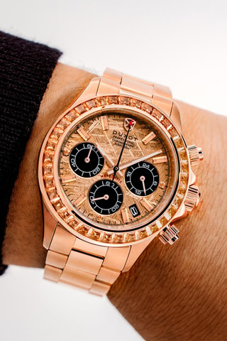 Orologio al quarzo in acciaio Accelero Meteorite - Cronografo - Dorato rosa e nero - Duxot
