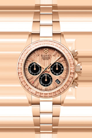 Orologio al quarzo in acciaio Accelero Meteorite - Cronografo - Dorato rosa e nero - Duxot