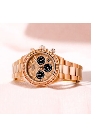 Orologio al quarzo in acciaio Accelero Meteorite - Cronografo - Dorato rosa e nero - Duxot