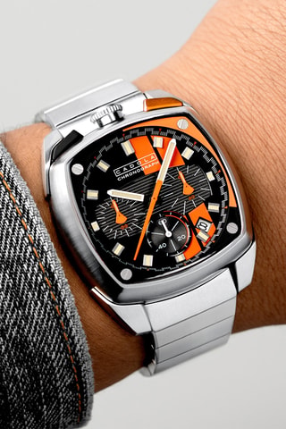 Orologio al quarzo in acciaio Taurus - Cronografo - Argentato e arancione - Cadola