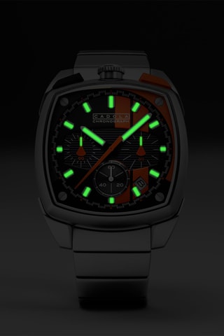 Orologio al quarzo in acciaio Taurus - Cronografo - Argentato e arancione - Cadola