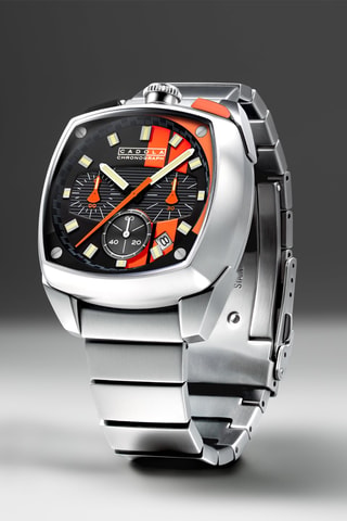 Orologio al quarzo in acciaio Taurus - Cronografo - Argentato e arancione - Cadola