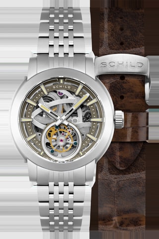 Orologio automatico in acciaio Heinrich - Argentato e kaki - Schild
