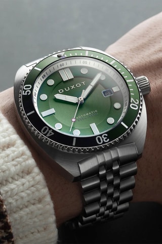 Orologio automatico in acciaio Tortuga - Argentato e verde - Duxot