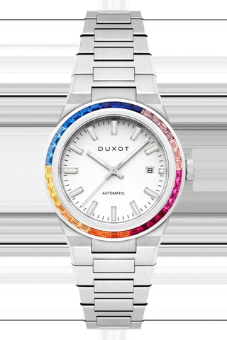 Cofanetto orologio automatico in acciaio e lunette Alicante Rainbow - Argentato e giallo - Duxot