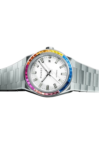 Cofanetto orologio automatico in acciaio e lunette Alicante Rainbow - Argentato e giallo - Duxot