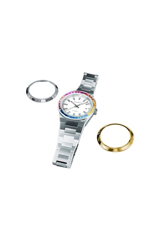 Cofanetto orologio automatico in acciaio e lunette Alicante Rainbow - Argentato e giallo - Duxot