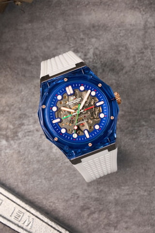 Orologio automatico in silicone Ravello - Bianco e blu elettrico - Dominatore Del Mare