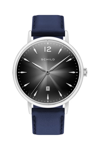 Orologio al quarzo in pelle Theodor - Navy e argentato - Shild