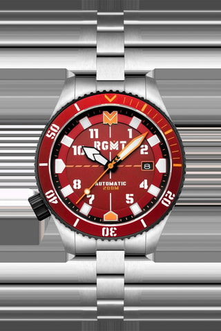 Orologio automatico in acciaio Recon Diver - Argentato e rosso - RGMT