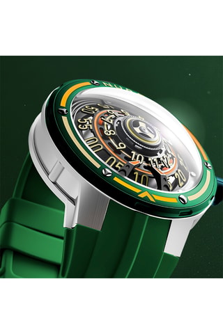 Orologio automatico in silicone Orbiter - Verde scuro e argentato - Nubeo