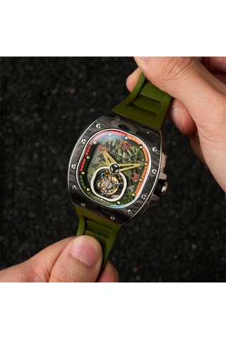 Orologio meccanico in gomma Viper - Verde oliva e nero - Nubeo