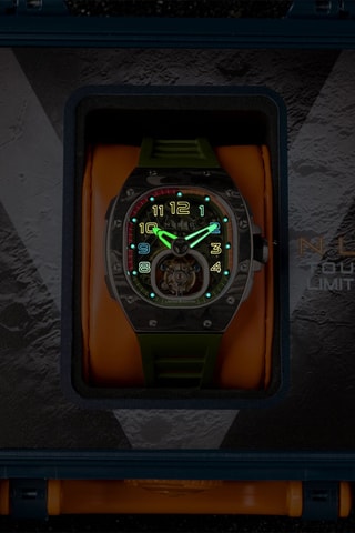 Orologio meccanico in gomma Viper - Verde oliva e nero - Nubeo