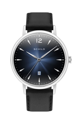 Orologio al quarzo in pelle Theodor - Nero e argentato - Shild