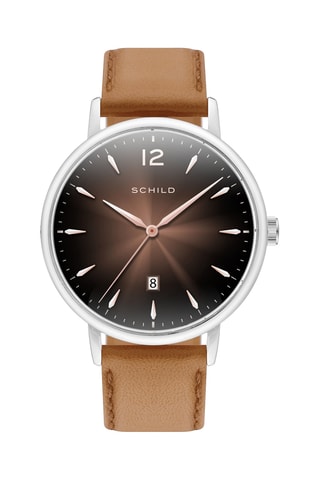 Orologio al quarzo in pelle Theodor - Marrone e argentato - Shild