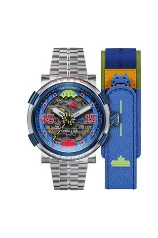 Cofanetto orologio automatico e cinturini in acciaio e ? Orion - Argentato e petrolio - Nubeo