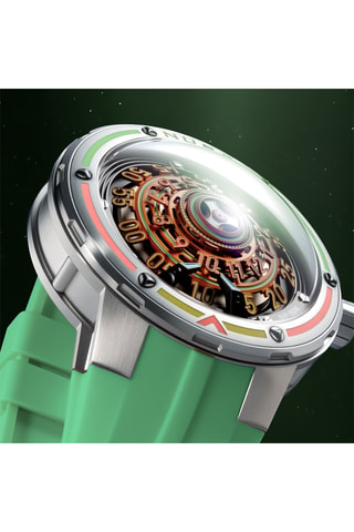 Orologio automatico in silicone Orbiter - Verde acqua e argentato - Nubeo