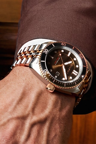 Orologio automatico in acciaio Tortuga - Argentato e dorato rosa - Duxot