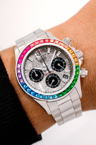 Orologio al quarzo in acciaio Accelero Meteorite - Cronografo - Argentato e verde - Duxot