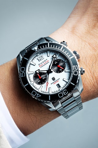 Orologio al quarzo in acciaio Tiburon - Cronografo - Argentato e nero - Duxot
