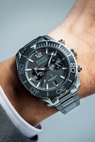 Orologio al quarzo in acciaio Tiburon - Cronografo - Argentato - Duxot