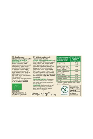Paquet Bouillon cube Légumes sans sel sans gluten - 72 g