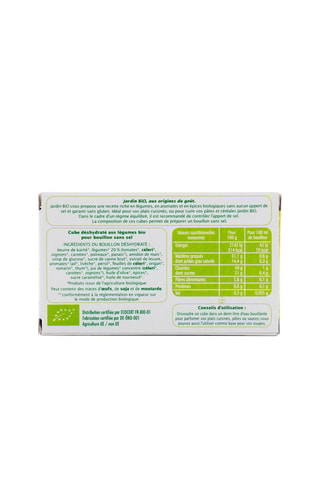 Paquet Bouillon cube Légumes sans sel sans gluten - 72 g
