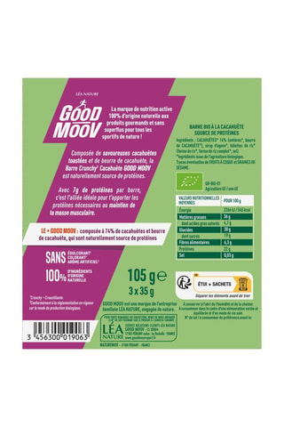 Barre crunchy bio Good Moov - Cacahuète - 3 x 35 g