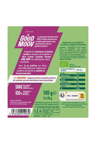 Barre crunchy bio Good Moov - Cacahuète chocolat - 3 x 35 g