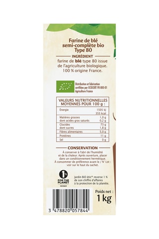Paquet Farine de Blé semi-complète T 80 - 1 kg