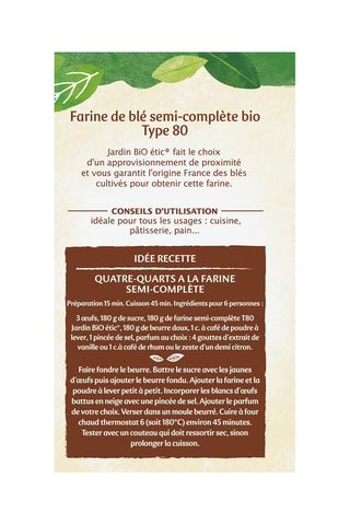 Paquet Farine de Blé semi-complète T 80 - 1 kg