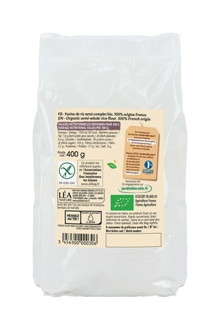 Paquet Farine de Riz semi-complet sans gluten - 400 g