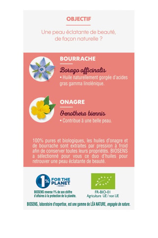 Onagre bourrache éclat de la peau - 40 capsules - Cure de 40 jours