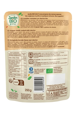 Sachet Lentilles cuisinées au Chorizo - 250 g