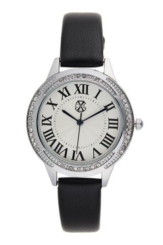 Montre à quartz en cuir synthétique - Noir et argenté