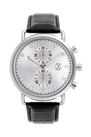Montre à quartz en cuir - Chronographe - Noir et argenté