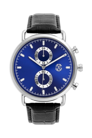 Montre à quartz en cuir - Chronographe - Noir et argenté