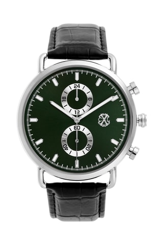 Montre à quartz en cuir - Chronographe - Noiret argenté