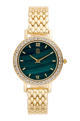 Reloj de cuarzo de metal aleado - Dorado y verde oscuro