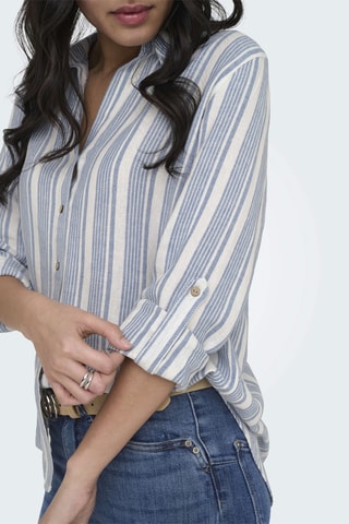 Chemisier loose en lin - Blanc et bleu cobalt