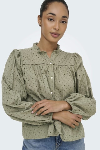 Chemisier regular en broderie anglaise - Kaki