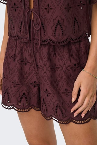 Short regular en broderie anglaise - Marron